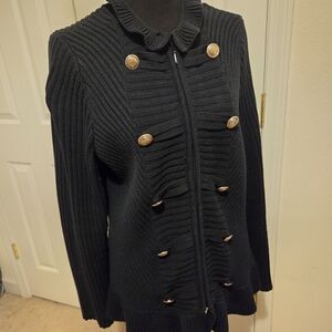 Denim 24/7 Black Cardigan with Gold Buttons